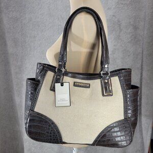 Dana Buchman Tote Style Handbag Natural Fiber Body w/Faux Crocodile Leather Trim